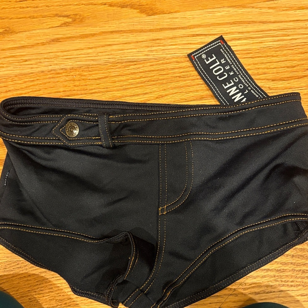 Anne Cole bikini Black denim boy short with Yellow Contrast Stitching